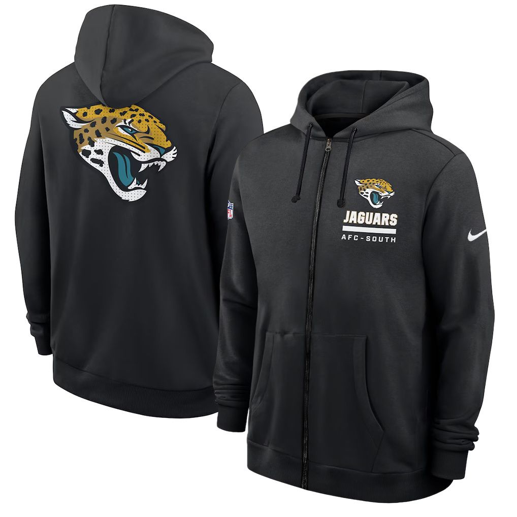 Men 2026 NFL Jacksonville Jaguars zip-up hoodie black 01->denver broncos->NFL Jersey
